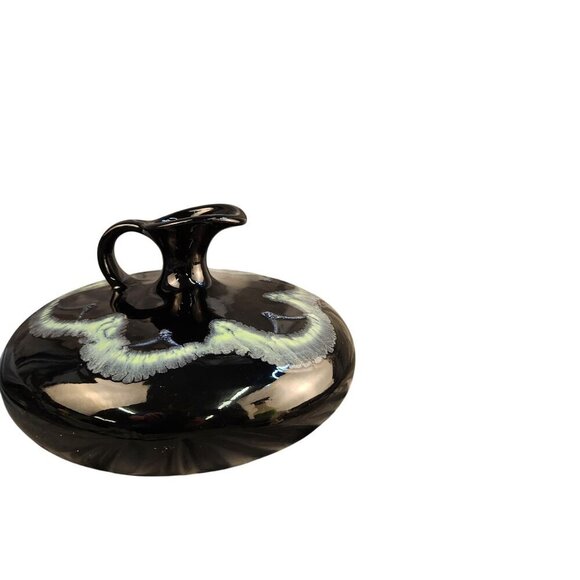 Royal Haeger Black Drip Ceramic Pitcher With Abstract Green Glaze Design - Picture 6 of 10